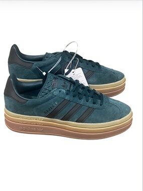 adidas Gazelle gold Platform Sneakers in Teal with Brown Accents